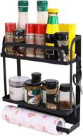 🧲 2 tier magnetic spice rack organizer with paper towel holder and removable hooks for refrigerator storage - easy install, strong rustproof magnetic shelf in black logo