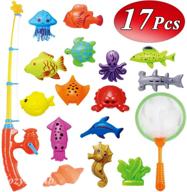 cozybomb kids fishing bath toys set - 17pcs magnetic floating toy with magnet pole rod net, plastic floating fish - toddler educational color learning game (new) logo