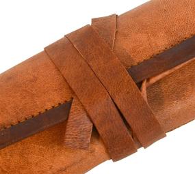 img 1 attached to 📚 Vintage Genuine Leather Stationery Pencil Roll Case - Handmade Art College Supplies Wrap Pouch Holder in Unisex Brown