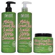 matcha green tea & wild apple blossom nutrient rich shampoo, conditioner & butter masque - set of 3 by not your mothers naturals logo