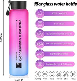 img 3 attached to 💧 15oz Purple/Blue Gradient Glass Water Bottle with BPA-Free Lid - Ideal for Fitness, Gym, Outdoor Sports, School, and Office