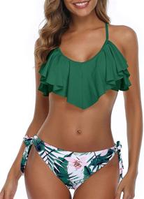 img 4 attached to 👙 Tempt Me Flounce Bikini: Side Tie Bottom, Padded Ruffled Top - Cross Back Two Piece Swimsuit for Women