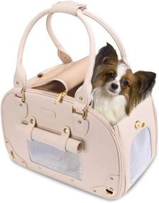 img 4 attached to PetsHome Dog Carrier - Premium PU Leather Pet Travel Portable Bag for Cat and Small Dog. Foldable, Waterproof, Suitable for Home &amp; Outdoor Use