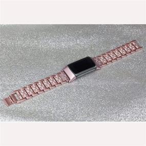 img 1 attached to 💎 Bling Bands for Fitbit Charge 5: Rose Pink Metal Bracelet with Luxurious Rhinestones, Women's Dressy Replacement Wristband