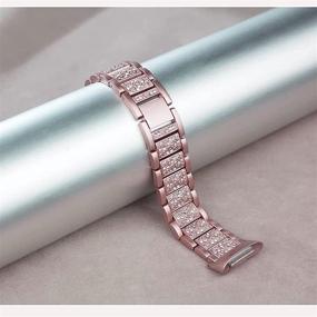 img 2 attached to 💎 Bling Bands for Fitbit Charge 5: Rose Pink Metal Bracelet with Luxurious Rhinestones, Women's Dressy Replacement Wristband