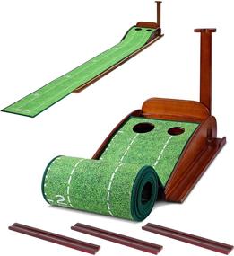 img 4 attached to Enhance Your Golf Prowess at Home and Office with GLOTOP Golf 🏌️ Putting Green Mat - Auto Ball Return, Crystal Velvet Mat, Solid Wood Base