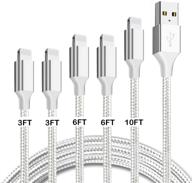 📱 mfi certified iphone charger cable, lightning cable(3/3/6/6/10ft) charging usb nylon braided with metal connector, compatible for iphone - white logo