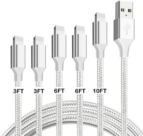 img 4 attached to 📱 MFi Certified iPhone Charger Cable, Lightning Cable(3/3/6/6/10FT) Charging USB Nylon Braided with Metal Connector, Compatible for iPhone - White