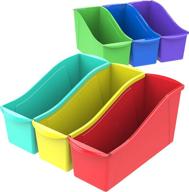 📚 storex large book bin organizer, interlocking plastic storage for home, office, and classroom, assorted colors, pack of 6 (70110u06c) логотип