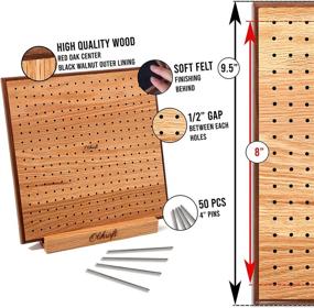 img 2 attached to 🔲 Olikraft ручной работы деревянная блокировочная доска - Премиум комплект с нержавеющими стальными штырями и подставкой - Идеальные подарки для любителей вязания, вязания крючком и квадратов бабушки (8 дюймов)