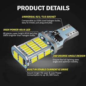 img 3 attached to 🔆 ANTLINE Ultra Bright White LED Bulb 921 912 906 T15 W16W, CANBUS 48-SMD 4014 Chipsets, 1300 Lumens, Car Backup Reverse Center High Mount Stop Light Bulbs (Pack of 2)