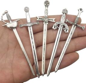 img 3 attached to 12pcs Samurai Sword Katana Charms Collection - Antique Silver Tone, Mix of Ananta Tachi Knife, Stiletto Fencing Metal Toy Pendant Supplies Findings for Jewelry Making (HM183)