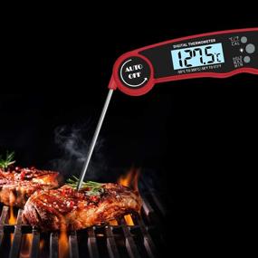 img 3 attached to 🌡️ Red Waterproof Digital Instant Read Meat Thermometer with LCD Backlight Magnet for Kitchen, Outdoor Cooking, BBQ, and Oven Safe Grilling