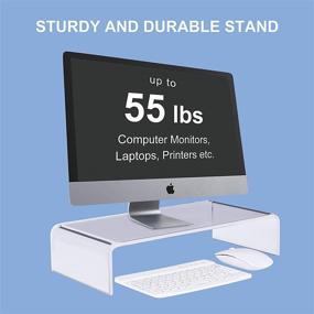 img 2 attached to 🖥️ MLOCK Premium Acrylic Monitor Stand - 15x7.1x3.2 Inch - Desktop Computer Stand for Office Home School - Laptop PC Desk Stand with Keyboard Storage - Multi-Media Printer TV Screen Riser