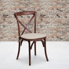 img 4 attached to HERCULES Series Stackable Mahogany Wood Cross Back Chair with Cushion by Flash Furniture