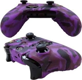img 3 attached to 🎮 Hikfly Silicone Gel Controller Cover Skin Protector Kits for Xbox One Controller Video Games: 2x Camouflage Covers + 8 Thumb Grip Caps (Purple/Grey)