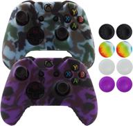 🎮 hikfly silicone gel controller cover skin protector kits for xbox one controller video games: 2x camouflage covers + 8 thumb grip caps (purple/grey) logo