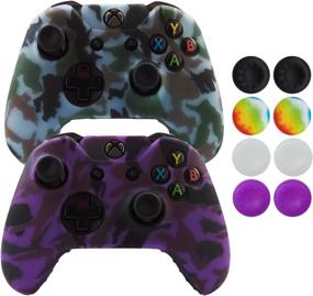 img 4 attached to 🎮 Hikfly Silicone Gel Controller Cover Skin Protector Kits for Xbox One Controller Video Games: 2x Camouflage Covers + 8 Thumb Grip Caps (Purple/Grey)