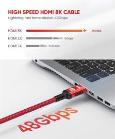 img 1 attached to 🔌 Высокоскоростной HDMI-кабель 8K длиной 3,3 фута, Snowkids Ultra HD Support, 48Gbps, 8K@60Hz, Dynamic HDR, eARC, оплетенный провод - идеально подходит для 3D-телевизора, проектора