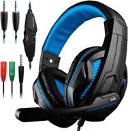 gaming headset dland 3.5mm wired bass stereo noise isolation headphones with mic for laptop computer, cellphone, ps4- volume control (black/blue) logo