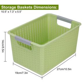 img 3 attached to 📦 Small Green Plastic Storage Basket Set for Closet, Shelves, and Pantry with Handles - Organizing Solution for Home