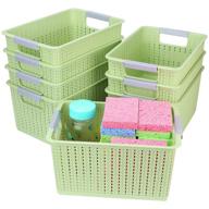 📦 small green plastic storage basket set for closet, shelves, and pantry with handles - organizing solution for home logo