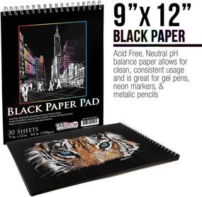 img 3 attached to 📒 Pack of 2 Premium Black Heavyweight Paper Spiral Bound Sketch Pads, 9 in. x 12 in., 140gsm, 64 Pound, 30 Sheets, U.S. Art Supply