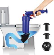 high pressure drain blaster air powered plunger gun - powerful clog remover for sinks, toilets, showers, and bathtubs - bathroom, kitchen, pipe opener cleaner pump (blue) logo
