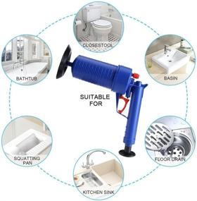 img 1 attached to High Pressure Drain Blaster Air Powered Plunger Gun - Powerful Clog Remover for Sinks, Toilets, Showers, and Bathtubs - Bathroom, Kitchen, Pipe Opener Cleaner Pump (Blue)