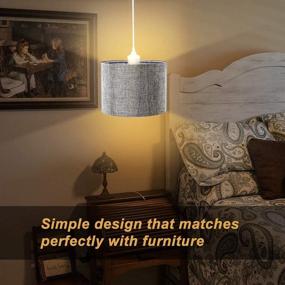 img 3 attached to QITIM 2 Pack Plug in Pendant Light: Modern Gray Linen Shade for Bedroom, Living Room, Dining Table, Basement - 15FT Clear Cord & On/Off Switch Included