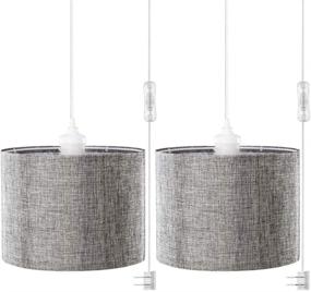 img 4 attached to QITIM 2 Pack Plug in Pendant Light: Modern Gray Linen Shade for Bedroom, Living Room, Dining Table, Basement - 15FT Clear Cord & On/Off Switch Included