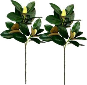 img 3 attached to 🌸 Real Touch Artificial Magnolia Fruit Branch with Green Foliage Stem - Pack of 2pcs for Home Indoor Outdoor Decor