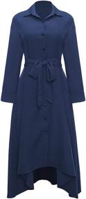 img 1 attached to 👗 VERWIN Women's Long Sleeve Maxi Dress: Loose Elegant Button Down Shirt with Pockets, Belts Included