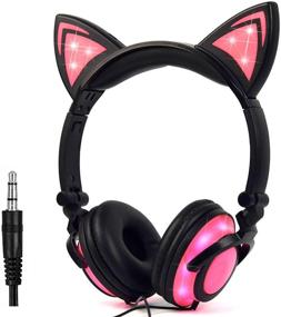 img 4 attached to 🎧 Rechargeable Cat Ear LED Kids Headphones LX-R107 - Black & Pink, Ideal for Kids, Teens, and Adults, Compatible with iPad, Tablet, Computer, Mobile Phone
