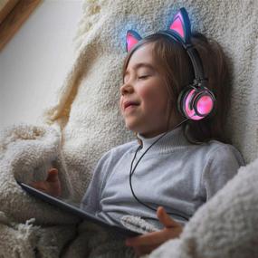 img 3 attached to 🎧 Rechargeable Cat Ear LED Kids Headphones LX-R107 - Black & Pink, Ideal for Kids, Teens, and Adults, Compatible with iPad, Tablet, Computer, Mobile Phone