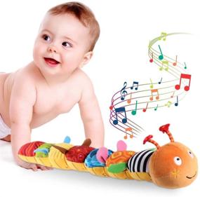 img 4 attached to 🐛 Детские игрушки JERICETOY | Музыкальная гусеница многцветная игрушка для младенцев | Хрустящий погремушка мягкий с дизайном линейки | Колокольчики и гремушка образовательная мягкая игрушка для малышей | Идеально подходит для новорожденных, мальчиков, девочек и детей от 3 месяцев