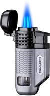 🔥 cigarloong refillable butane torch lighter with cigar punch - 4 jet blue flames, silver color logo