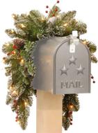 🎄 national tree 3 foot glittery mountain spruce mailbox swag: beautiful red berries, white tipped cones & 35 battery operated warm white led lights with timer логотип