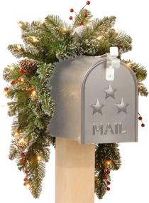 img 2 attached to 🎄 National Tree 3 Foot Glittery Mountain Spruce Mailbox Swag: Beautiful Red Berries, White Tipped Cones & 35 Battery Operated Warm White LED Lights with Timer