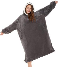 img 4 attached to 🔥 Oversized Blanket Sweatshirt, Sherpa Wearable Blanket with Pocket - Super Warm Cozy Hooded Blanket for Adults, Men, Women, and Teens - One Size Fits All (Dark Gray)