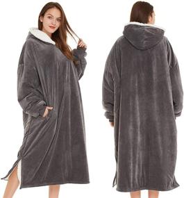 img 3 attached to 🔥 Oversized Blanket Sweatshirt, Sherpa Wearable Blanket with Pocket - Super Warm Cozy Hooded Blanket for Adults, Men, Women, and Teens - One Size Fits All (Dark Gray)