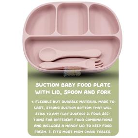 img 2 attached to 🍼 Muqee Peeko Rose Petal Pink Baby Feeding Set - Toddler Self-Eating Plate Set with Utensils - Suction Divided Plate & Food Bowl with Spoon, Fork - Silicone Bib, Pacifier set, Snack Cup - (12 Piece Set) - Enhanced SEO