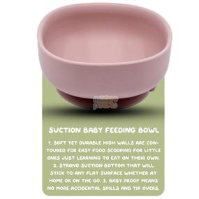 img 3 attached to 🍼 Muqee Peeko Rose Petal Pink Baby Feeding Set - Toddler Self-Eating Plate Set with Utensils - Suction Divided Plate & Food Bowl with Spoon, Fork - Silicone Bib, Pacifier set, Snack Cup - (12 Piece Set) - Enhanced SEO