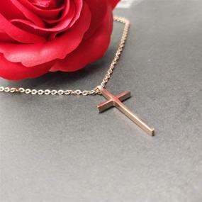 img 2 attached to MOMOL Tiny Cross Pendant Necklace: Elegant 18K Gold Plated Stainless Steel Necklace for Christian Women and Girls