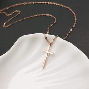 img 3 attached to MOMOL Tiny Cross Pendant Necklace: Elegant 18K Gold Plated Stainless Steel Necklace for Christian Women and Girls