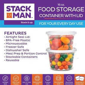 img 2 attached to Stack Man - DC1648: 48-Pack 16 oz Plastic Deli Food Storage Soup Containers with Airtight Lids - Freezer Safe, Meal Prep, Stackable, Leakproof, BPA Free, Clear