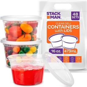 img 4 attached to Stack Man - DC1648: 48-Pack 16 oz Plastic Deli Food Storage Soup Containers with Airtight Lids - Freezer Safe, Meal Prep, Stackable, Leakproof, BPA Free, Clear