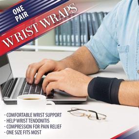 img 1 attached to 🖐️ Wrist Wraps for Effective Wrist Support - Relief for Tendonitis, Arthritis, and Carpal Tunnel Syndrome. A Convenient and Compact Alternative to Bulky Wrist Braces or Splints, Fits Both Right and Left Hands (2 Wraps)