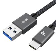 кабель usb c rampow 3.3 фута - быстрая зарядка (qc 3.0) и синхронизация данных (usb 3.0) - плетеный кабель type c - кабель для зарядки 56k ом для samsung galaxy s10/s9/s8, lg, sony, moto и других устройств - серый цвет空。 логотип