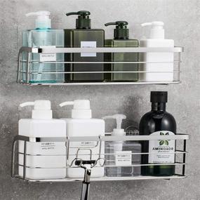 img 4 attached to 🚿 LUXEAR 2 Pack Adhesive Shower Caddy with Hooks, Wall Mounted Bathroom Storage Organizers, SUS304 Rustproof Shower Shelf Rack for Sponge Shampoo Holder - No Drilling, No Glue Needed